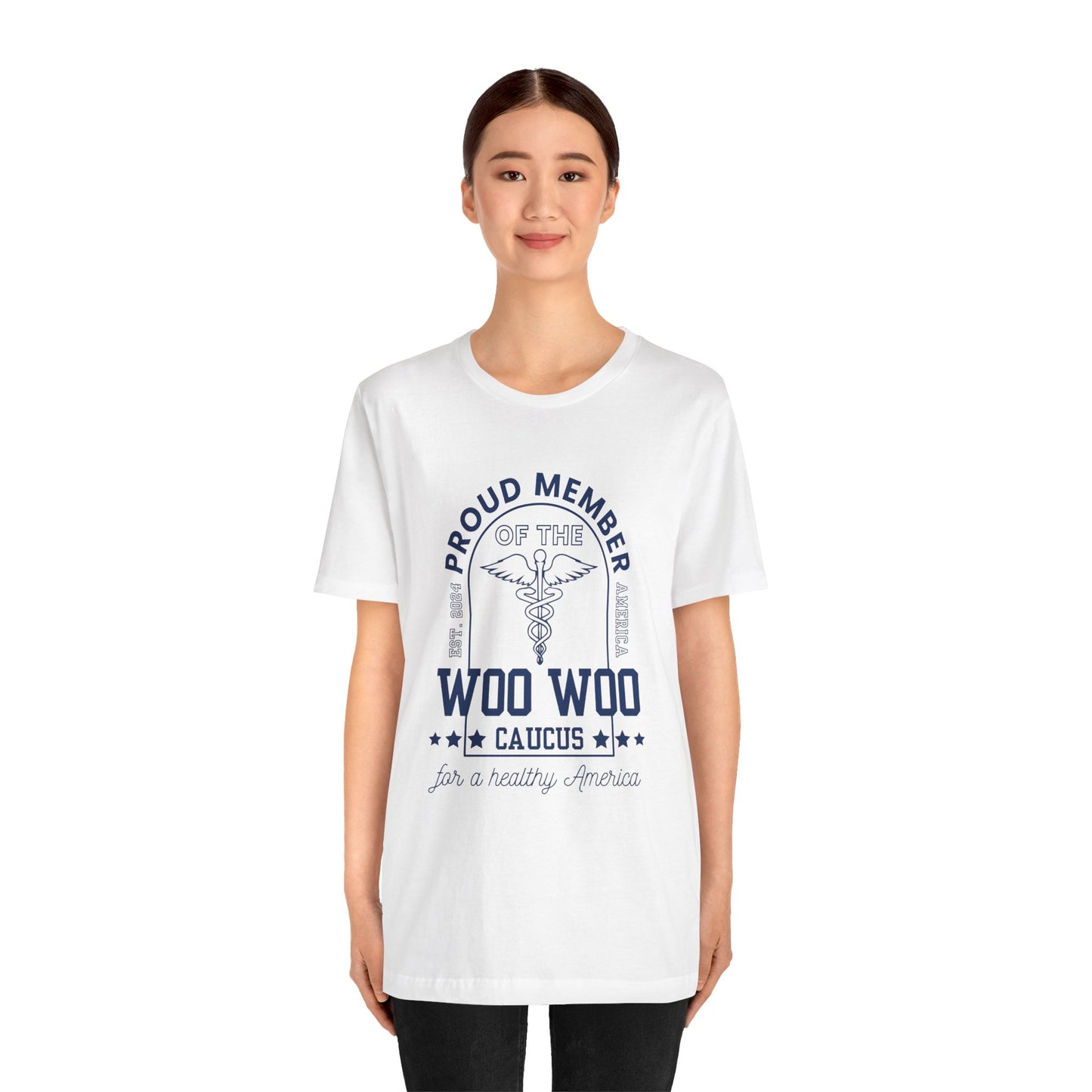 Proud Member of the Woo Woo Caucus - Unisex Jersey Short Sleeve Tee, Navy