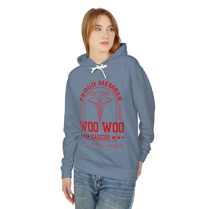 Proud Member of the Woo Woo Caucus - Unisex Lightweight Hooded Sweatshirt, Red