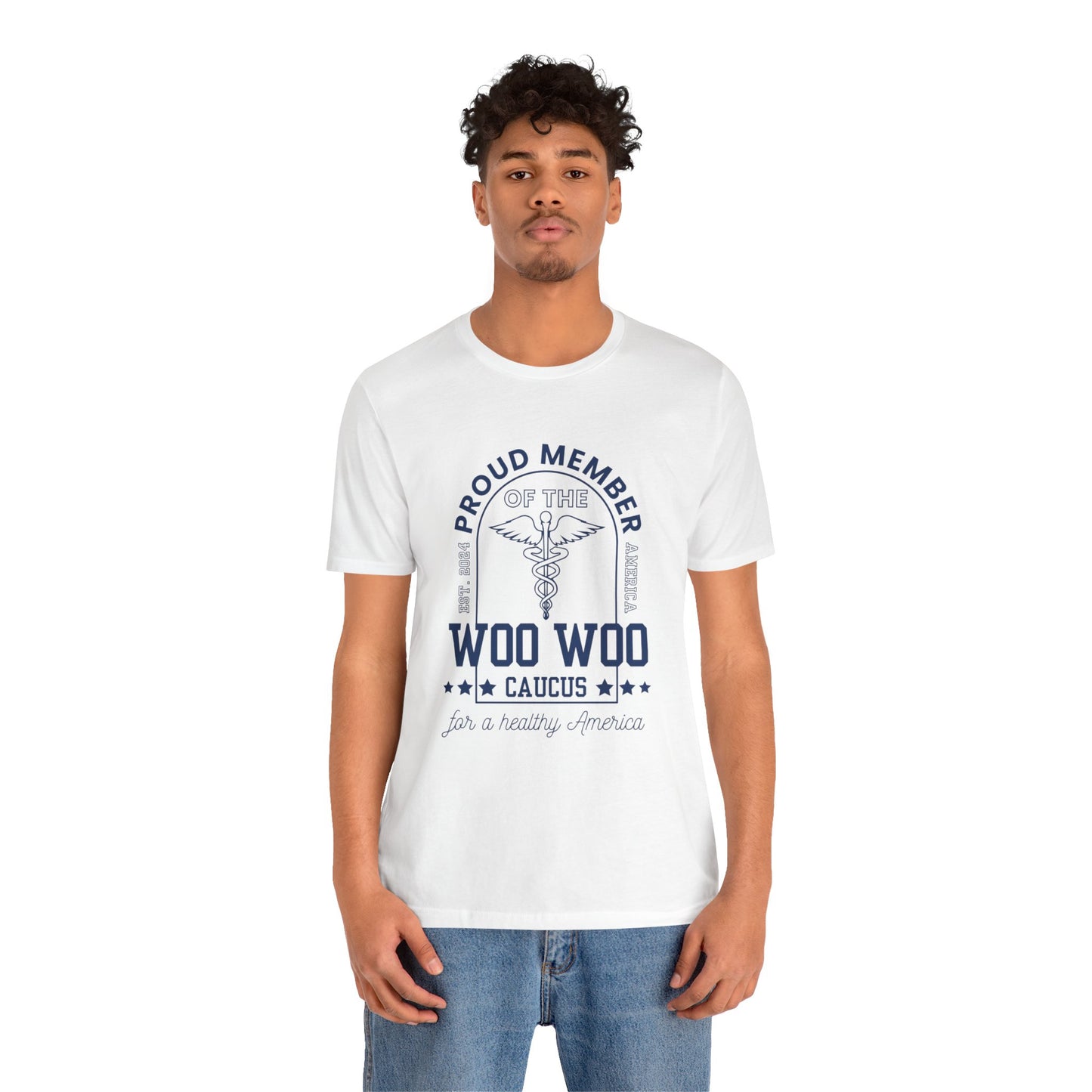 Proud Member of the Woo Woo Caucus - Unisex Jersey Short Sleeve Tee, Navy