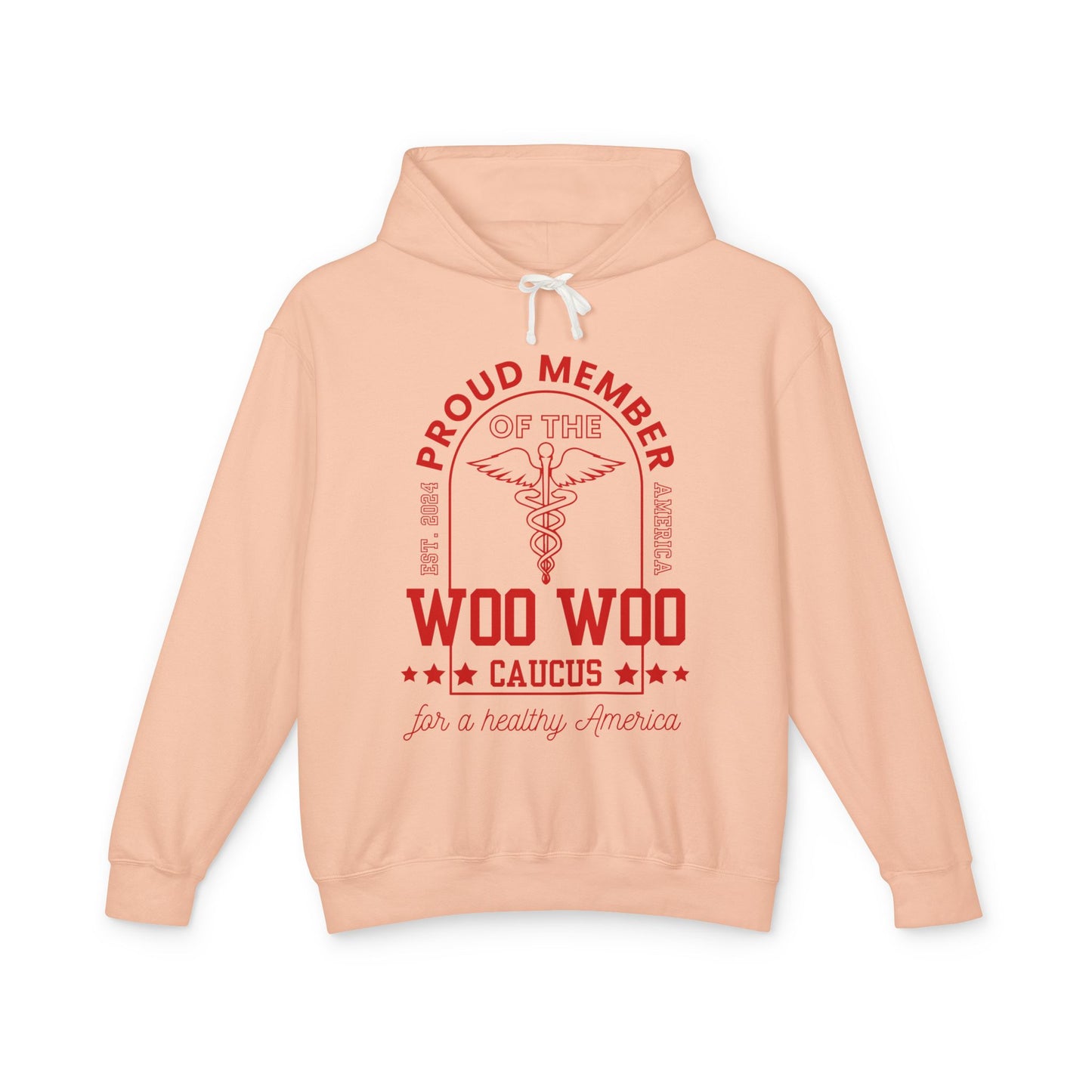 Proud Member of the Woo Woo Caucus - Unisex Lightweight Hooded Sweatshirt, Red