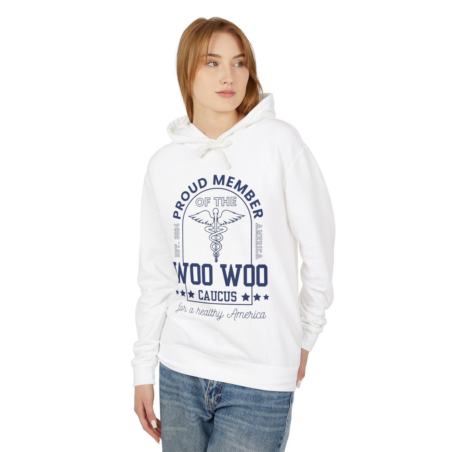 Proud Member of the Woo Woo Caucus - Unisex Lightweight Hooded Sweatshirt, Navy