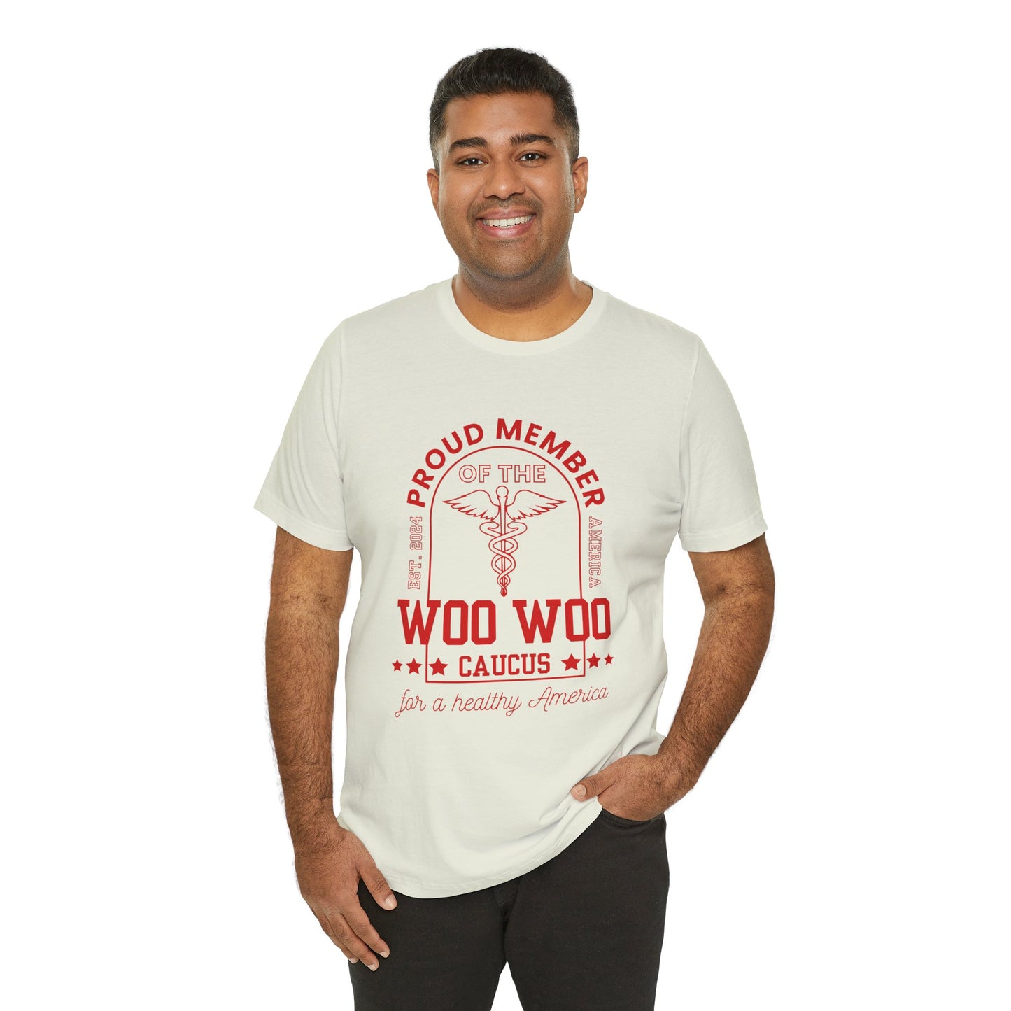 Proud Member of the Woo Woo Caucus - Unisex Jersey Short Sleeve Tee, Red