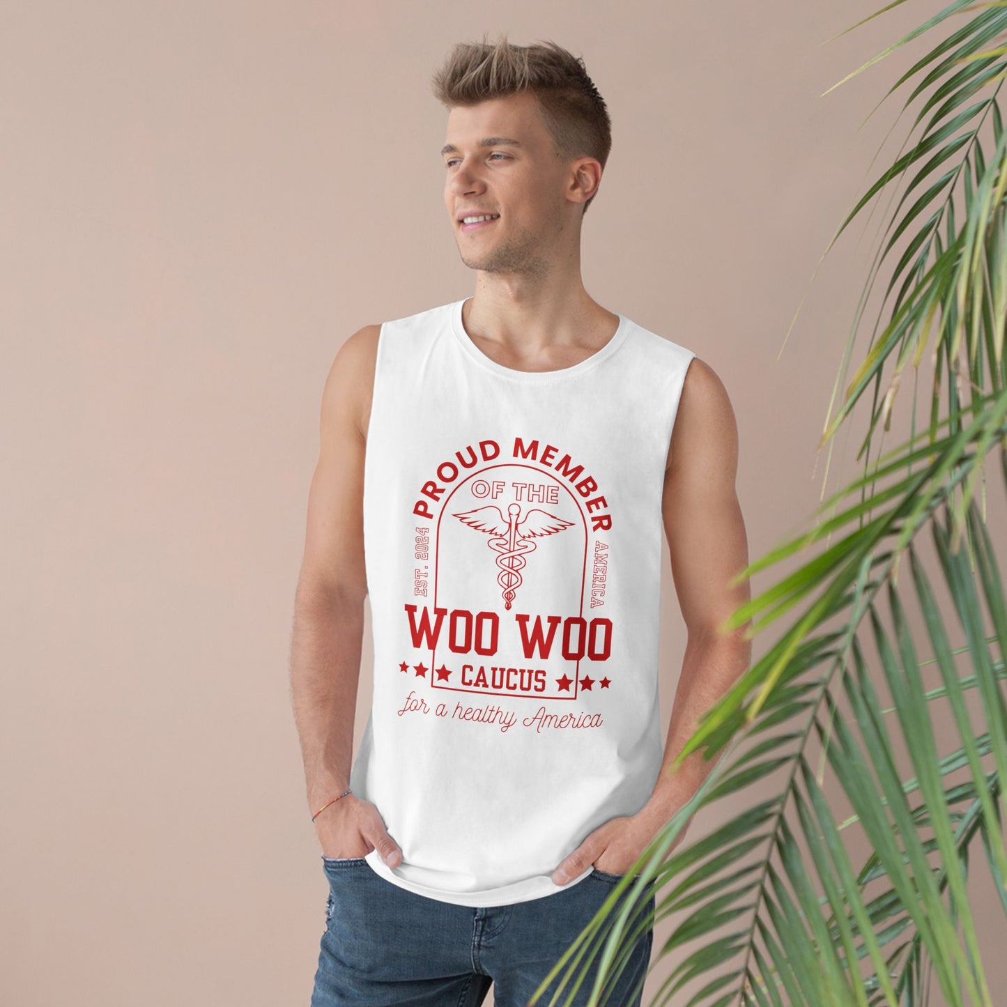 Proud Member of the Woo Woo Caucus - Unisex Muscle Tee, Red