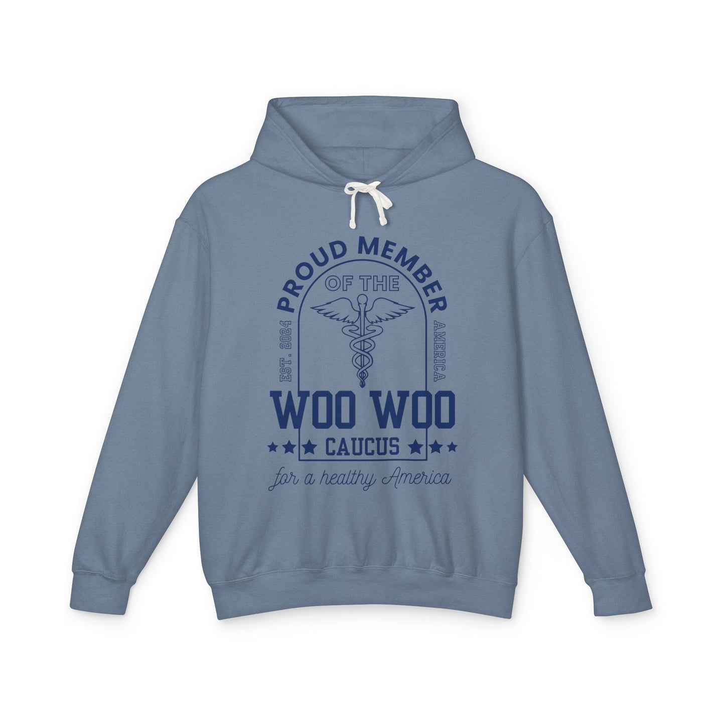 Proud Member of the Woo Woo Caucus - Unisex Lightweight Hooded Sweatshirt, Navy