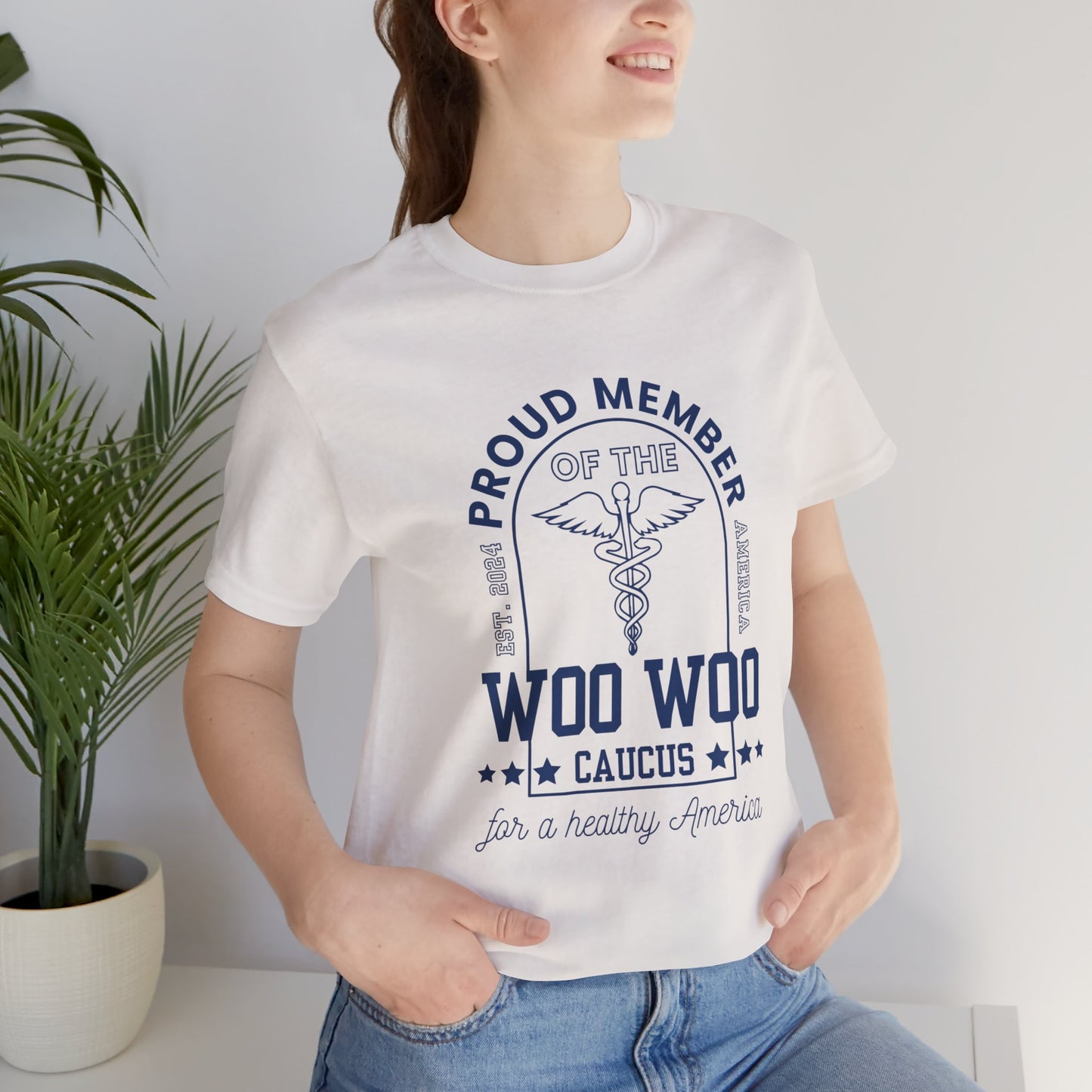 Proud Member of the Woo Woo Caucus - Unisex Jersey Short Sleeve Tee, Navy