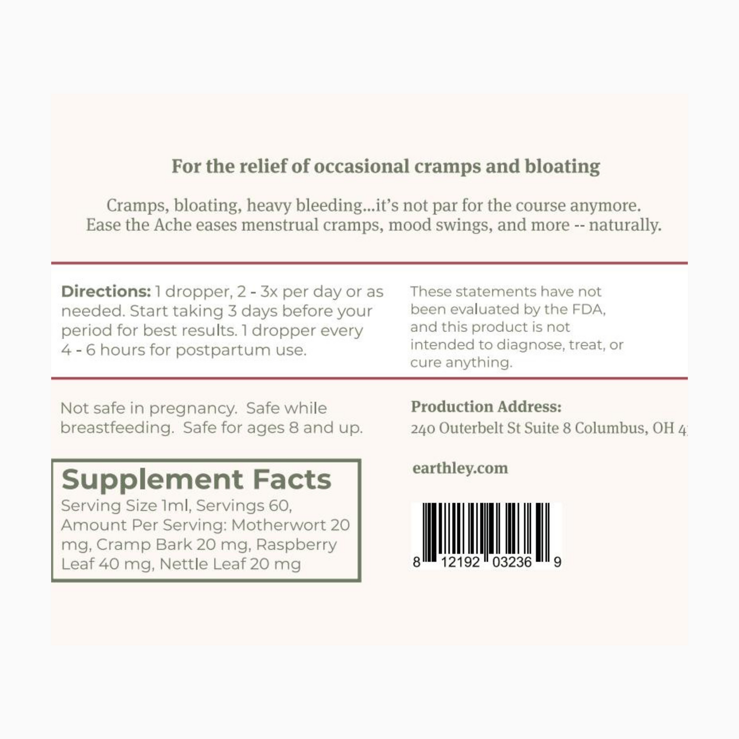 Ease the Ache – For Cramps, Bloating, Mood Swings, and Afterpains, 2oz